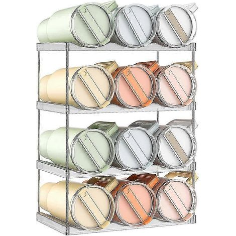 Porte-bouteilles/boîte de rangement empilable compatible avec les gobelets isothermes de grande capacité (1,2 L), porte-bouteilles transparent à 4 compartiments pour gobelets isothermes Ra fdq (1/5)