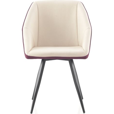 Lot de 4 fauteuils bicolores blanc/bordeaux, pieds métalliques noirs (1/5)