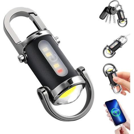 Torcia a LED ultra luminosa, ricaricabile tramite USB-C, per autodifesa, impermeabile, con 5 modalità, portachiavi, ideale per campeggio, attività all'aperto, emergenze e pesca. (1/5)