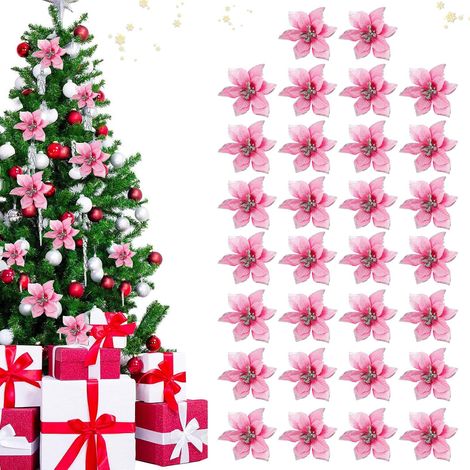 Adorno Navidad Flor - 13 Cm - Azul Rosa Rojo Plata - Para Árbol Navidad Corona Fiesta - 30 Unidades (1/5)