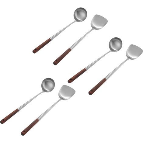 Juego de 3 piezas de espátula y cucharón para wok, espátula para wok de 43 cm (17 pulgadas), espátula para wok de acero inoxidable (1/4)