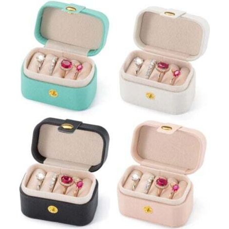 4-Piece Leather Travel Jewelry Box, Portable Earring Storage Box, White, Black, Pink, and Blue