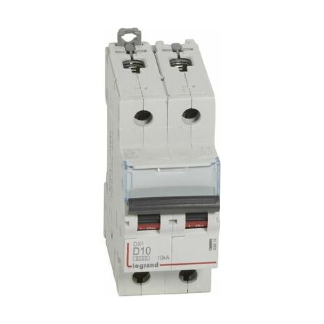Disjoncteur DX³6000 10kA arrivée haute et départ bas à vis 2P 230V à 400V - 10A - courbe D - 2 modules - 408014 - LEGRAND