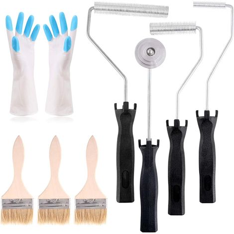 CCYKXA Set aus 4 Fiberglasrollen und 1 Detailpinsel mit 1 Paar Handschuhen, Fiberglas-Blasenpalette, Farbrollenset für Formen