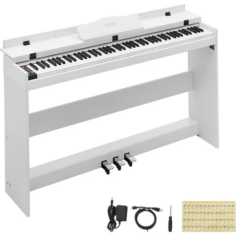 Piano Numérique Meuble 88 Touches Semi-lestées Clavier Électronique pour Débutant, 128 Sonorités et Rythmes, Standard, avec Haut-parleur Stéréo, Pédale, Prise Casque, USB/MIDI, Pupitre, Blanc (1/5)