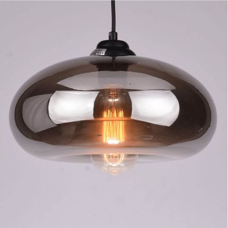 Kosilum – Suspension goutte d'eau en verre fumé noir – Style industriel – Ampoule E27 pour éclairage doux – Assemblage simple