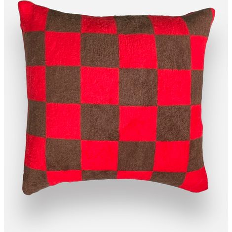 Almohada roja y marrón de ajedrez (1/4)