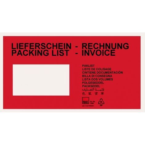4000 rote Begleitpapier Taschen Lieferscheintaschen DIN lang Lieferscheinhüllen