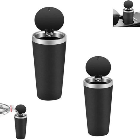 Lot de 2 mini poubelles de voiture, poubelles robustes de type sac, noires, étanches, avec couvercle et fermeture à pression pour boissons (1/5)