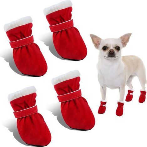 Scarpe per cani, protezione per le zampe, per uso esterno, set di 4 scarpe per cani, protezione invernale per le zampe, stivali da neve per cani, antiscivolo, stivali invernali caldi (1/5)