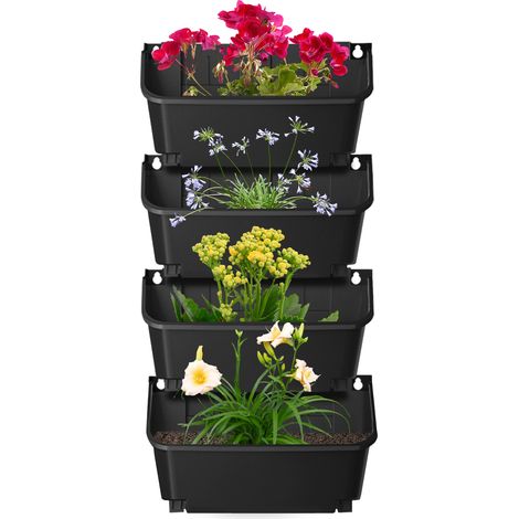 4 pièces Jardinière verticale Pot de plantation mural pot de fleurs à Suspendue - intérieur et extérieur - pour Cour,Jardin,Balcon (Noir) (1/5)