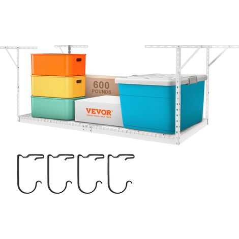 VEVOR Scaffale per garage sopraelevato, 48x96 pollici, Scaffali per garage regolabili per carichi pesanti in acciaio laminato a freddo, Organizzazione, carico 600 libbre, 22''-40", Bianco