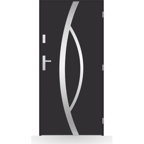 Porte d'entrée Hugues 80-90-100cm en acier - Couleur: Noir - Poussant: Gauche - Dimensions: 90 cm