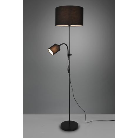 OWEN PIANTANA METALLO NERO CON LAMPADA LETTURA E 2 PARALUMI ATTACCO E14-E27 CON ACCENSIONI SEPARATE D. 36CM ALTEZZA 160CM (1/4)