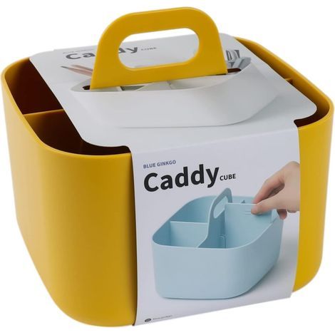 1 - Organisateur Empilable - Caddy Portable - Rangement Polyvalent avec Séparation Amovible pour Salle de Bain et Bureau Jaune 16,5x16,5x15cm (1/5)