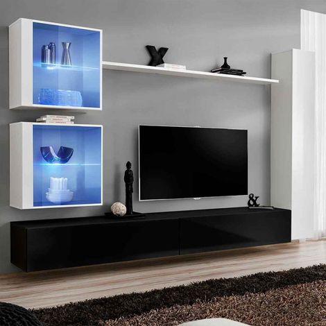 Meuble TV Mural Design "Switch XVIII" 280cm Noir & Blanc (1/5)
