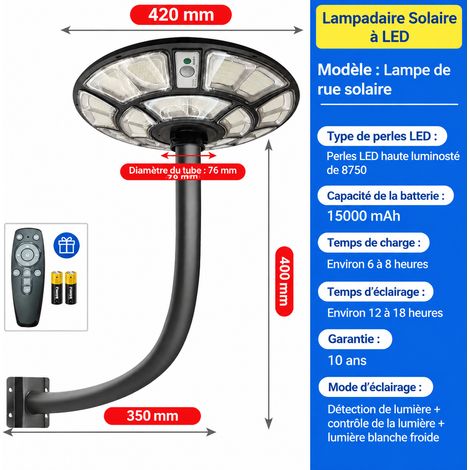 Lampe solaire modèle Neptune petit format avec bras courbé luminaire extérieur jardin étanche 24V 7 g – Livraison gratuite