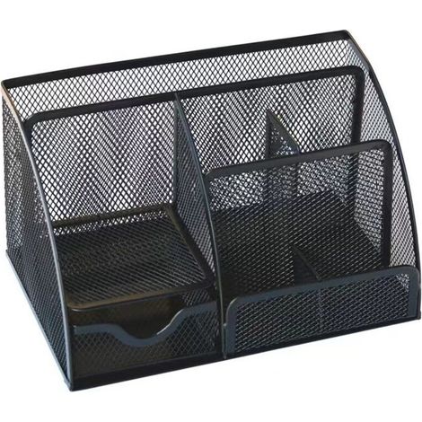 Rangement de Bureau Multifonctionnel, Organisateur de Bureau en Filet Simple avec Tiroir Coulissant, Porte-Stylo (Noir) (1/4)