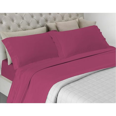 Completo letto , prodotto in italia a tinta unita totalmente in cotone Singolo e Matrimoniale RosaFucsia - Matrimoniale