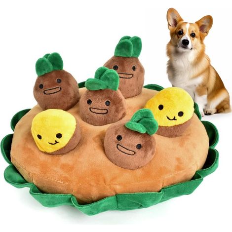 Jouet pour chien, jouet de recherche de nourriture rempli de nourriture, jouet éducatif interactif en peluche, adapté aux chiots, contient 6 carottes, convient également aux chiens de petite et moyenn (1/3)