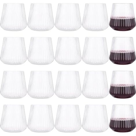 Lot de 20 verres à vin réutilisables en plastique sans pied - 400 ml - Verres à vin incassables - Pour extérieur, intérieur, fête, pique-nique, camping, cocktail, champagne, jus, eau (1/5)