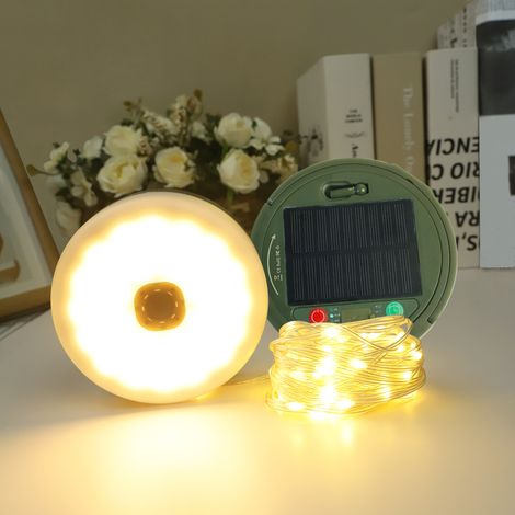 Guirlande LED Solaire Rétractable 10m,Blanche Chaud, USB, Étanche Portable, Déco Camping/Jardin/Fête (1/5)