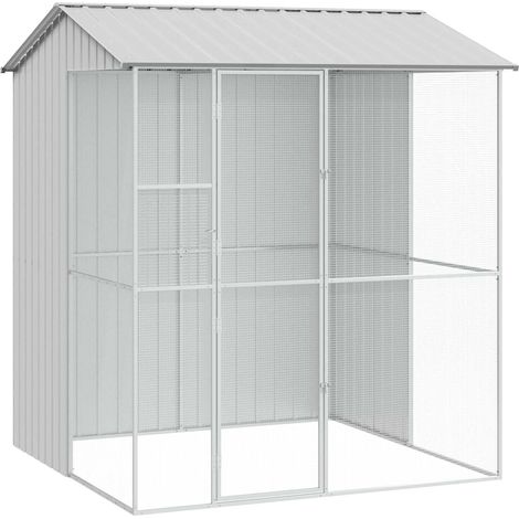1 Cage pour oiseaux, Acier galvanisé, 215x210x247 cm, Rectangulaire, Jardin et terrasse