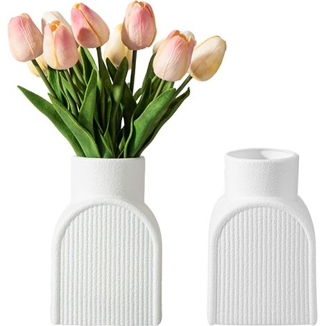 Lot de 2 vases en plastique à rayures modernes et durables pour fleurs, vases à fleurs incassables pour salon, salle à manger, bureau, décoration de mariage (15,5 x 10,5 x 8,5 cm) (1/5)