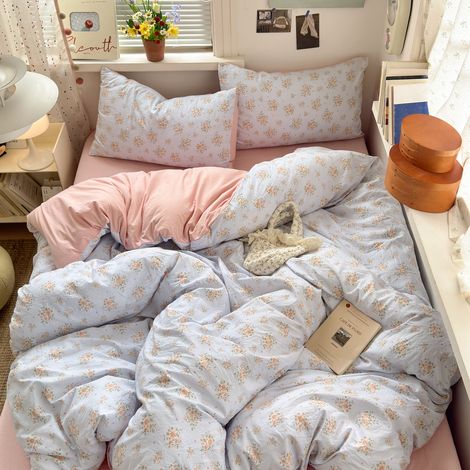 Ultra-weiche Bettwäsche aus gewaschener Baumwolle, Kategorie A, Baby - Bettbezug, Spannbettlaken und Bettlaken 180x220 cm - 4-teiliges Bettwäscheset für Studentenschlafsaal und Gästezimmer - Modell Ro