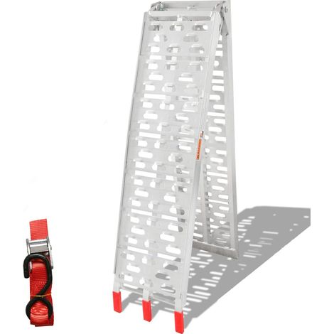 1 rampe d'accès, rampes de chargement pliables pour moto, ATV en aluminium, rampe de chargement pliable avec sangle de serrage antidérapante jusqu'à 340 kg (1/5)