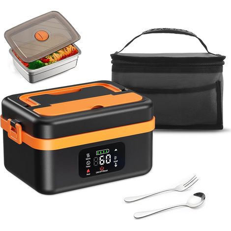 Heated Bowl, 1 L Electric Rechargeable Lunch Box, Portable Fast Heating Meal Box, Stainless Steel, Heating Box for Travel and Office (1/5)