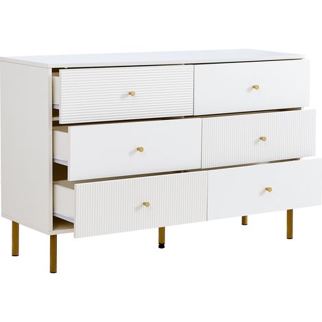 Cassettiera moderna a 6 cassetti bianca in MDF con gambe in acciaio 120x40x78 cm (1/5)
