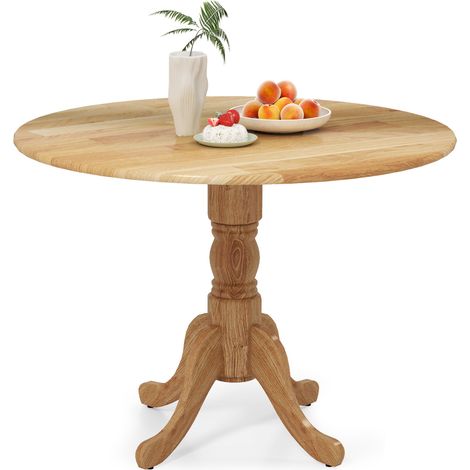 Table de repas en bois avec plateau rond et pieds tréteau incurvés - naturel (1/5)