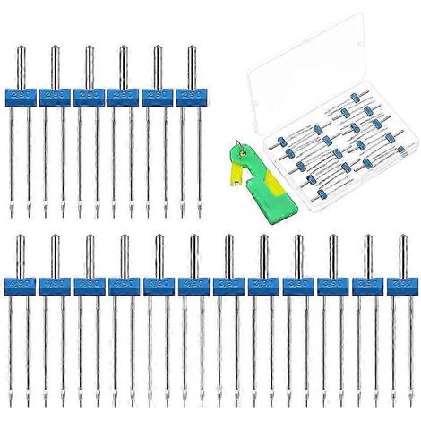 Ensemble de 18 aiguilles à double aiguille pour machine à coudre avec étui en plastique, compatible avec les accessoires de machines à coudre domestiques. (1/5)