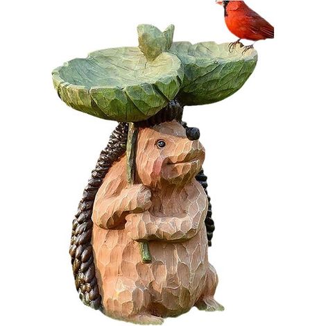 Bain d'oiseau extérieur,mangeoire à oiseaux hérisson fontaine à base de résine pour décorer la cour (1/3)