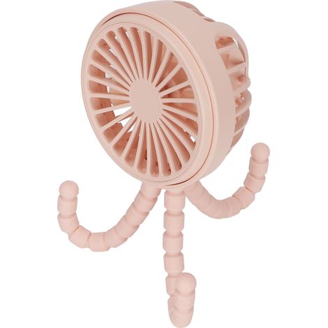 Mini ventilateur portable 3 vitesses, rotatif à 360°, rechargeable, avec trépied flexible, idéal pour le bureau, la chambre et le camping (rose). (1/5)
