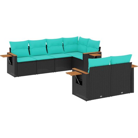 vidaXL Set Divani da Giardino 7 pz con Cuscini Nero in Polyrattan (1/5)