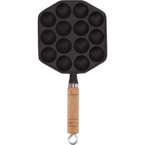 Takoyaki Poêle à Griller, 14 Trous Excellente Conductivité Thermique en Fonte Multifonctionnelle Bonne Isolation Thermique Poêle à Griller en Boule De Poulpe pour Petits Desserts De Cuisine (1/5)