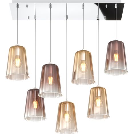 Sospensione Contemp. Rett. Shaded Metallo Cromo Vetro Ambra E Rame 7 Luci E27 (1/3)