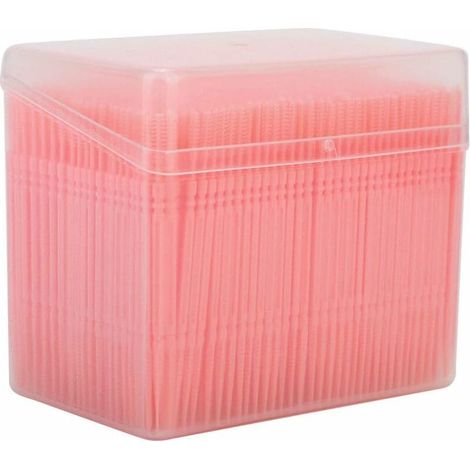 Cure-Dents en Plastique 1100 pièces, Cure-Dents interdentaires dans des Supports Transparents, Outil de Nettoyage des Dents à Double tête(Rose) (1/5)
