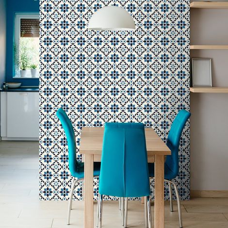Sticker Mural Carrelage adhésif Cuisine Salle de Bain - 60 STICKERS CARRELAGES AZULEJOS SAMANTHA - 60stickers10x10cm (1/5)