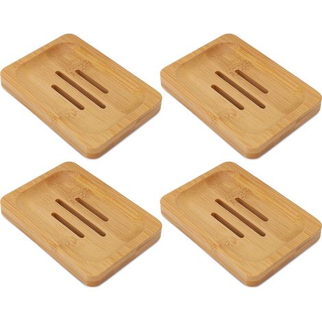 Porte-savon en bambou nature 4 pièces, résistant à l'eau, robuste et élégant, support de savon pour salle de bain, maison et institut de beauté (1/5)