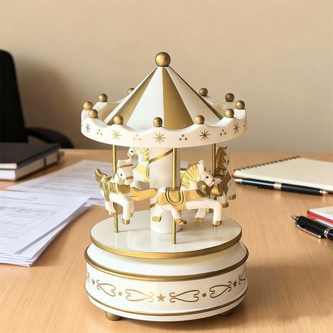 Boîte à musique de carrousel en bois rose vintage, cheval de carrousel, cadeau de Noël et d'anniversaire, mécanisme à ressort, boîte à musique de carrousel de luxe (1/4)