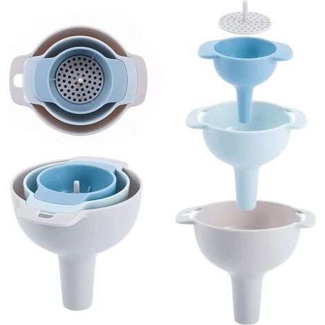 Entonnoirs de cuisine 4 en 1 pour remplir les bouteilles, avec filtre amovible, sans BPA et de qualité alimentaire, adaptés à tous types d'aliments solides et liquides. (1/5)