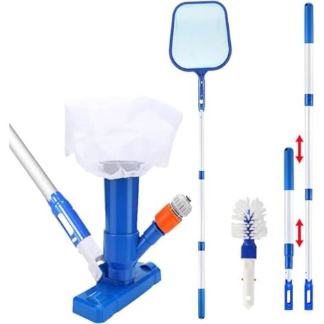 Ensemble aspirateur pour fond de piscine, tête d'aspirateur à jet avec tige télescopique, brosse de nettoyage et épuisette pour le nettoyage (1/3)