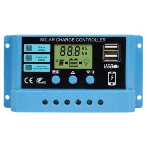 Regolatore di carica 30A 12V/24V, regolatore di carica intelligente per pannelli solari con schermo LCD e porta USB 5V/2A, adatto a vari tipi di batteria, facile da usare.