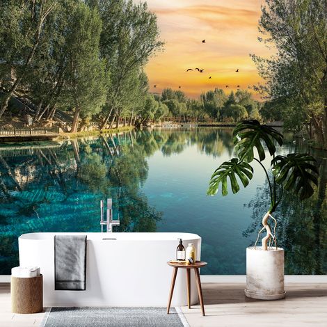 Papier peint panoramique - Lac et forêt - 260 cm x 173 cm (1/4)