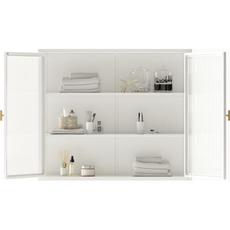 Armario mural de 2 puertas 70x23x60 cm de metal y vidrio templado blanco - CHICFURN (1/5)