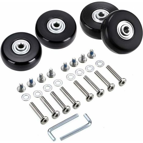 50 x 18 mm Lot de 4 roues de rechange pour valise à bagages, roulettes pivotantes en caoutchouc Roulements Kits de réparation (1/5)
