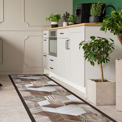 CREARREDA Tappeto cucina Wood Tropical Hexagons 240x50cm vinile antiscivolo e lavabile Passatoia cucina in vinile, lavabile 100% Made in Italy Linea Deluxe (1/5)